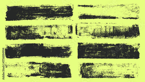 Black ink dry brush texture set with rough stencil marks. Grunge abstract backgrounds for digital art, print, modern design.