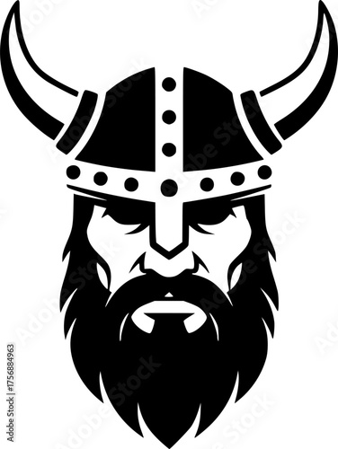 a viking with a horned helmet, simple black and white vector graphic, minimalist design