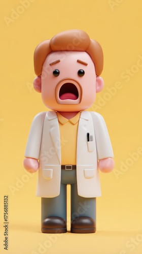 Cartoon Doctor Figure with Open Mouth and White Coat.