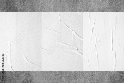 Triple Glued Poster Mockup on Wall