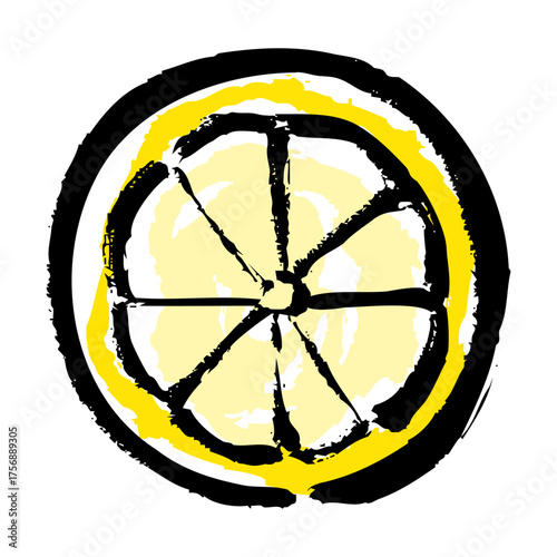 筆タッチのやさしいレモンスライスイラスト素材｜手描きの和風フルーツデザイン