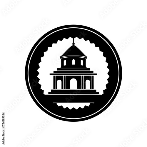 temple inside circle badge.