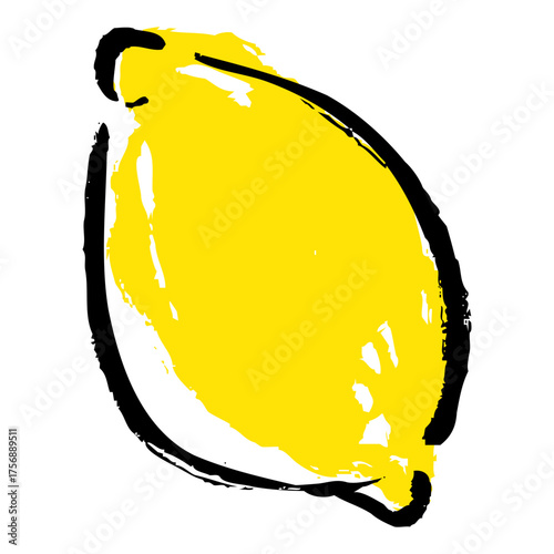 筆のストロークを感じる丸ごとレモンの和風手描きイラスト素材