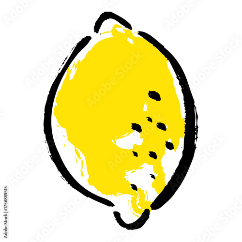 筆タッチで表現した和風の丸ごとレモン｜手描きのフルーツベクター素材