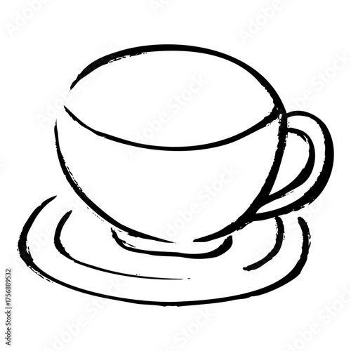 カフェの雰囲気を感じさせる手描きのティーカップを丁寧に描いたベクターイラスト