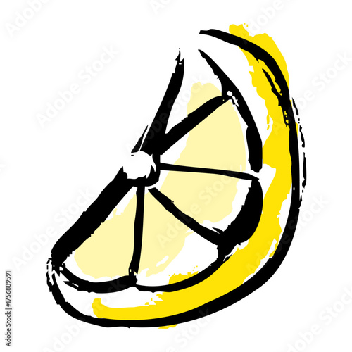 筆のかすれを活かしたカットされたレモンの手描きベクター素材