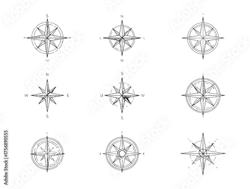 Compass Rose Line Art Exploring True North
