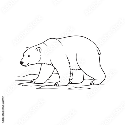 Polar Bear Walking on Ice Floes Line Art arctic animal Winter Coloring Page Winter Coloring Book Winter Coloring book