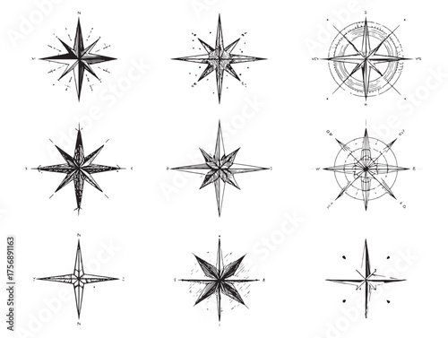 Compass Rose Line Art Guiding Inner Journey