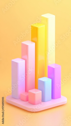Colorful 3D Rendered Chart Illustrating Growth and Progress.