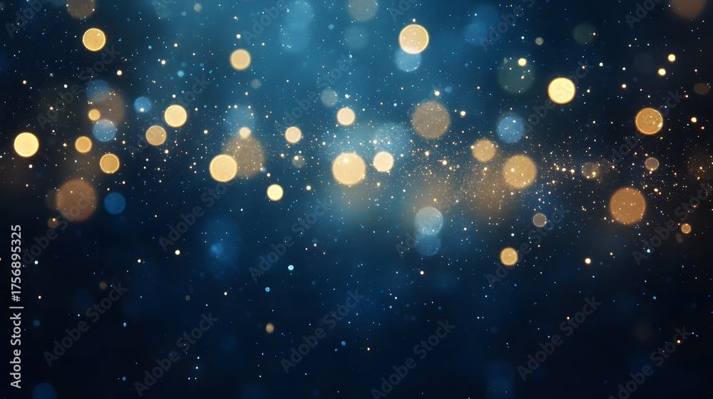 Obraz premium Beautiful sparkling bokeh lights in shades of blue and gold create a dreamy atmosphere for celebrations and events