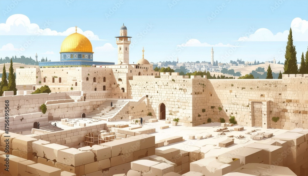 Fototapeta premium Jews who returned from the Babylonian exile rebuilding the jewish temple at jerusalem.