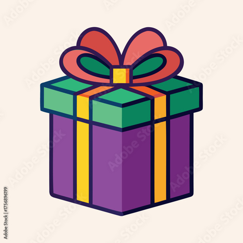 Vector illustration of a bright gift box, a gift with a bow, for many designs
