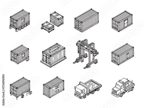 Container Yard Line Art Modern Industrial Style