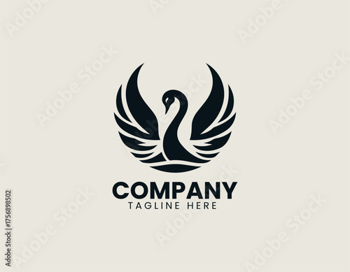 Winged swan spreading wide wings symbolizing protection in elegant vector logo design illustration