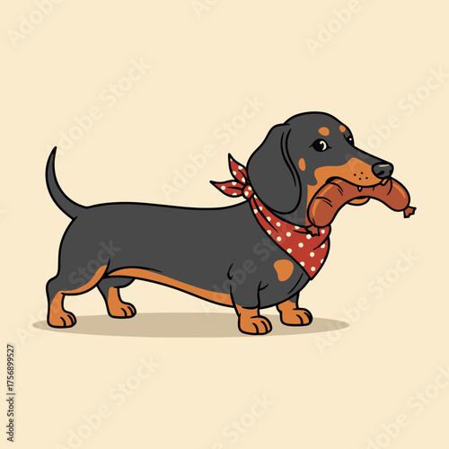 Wallpaper Mural Full Body Cartoon Dachshund Dog with Bandana Holding a Sausage Torontodigital.ca