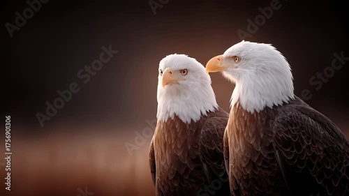 Two Bald Eagles Standing Side by Side with Deep Eyes