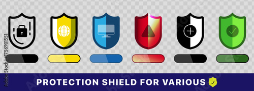 Protection Shield Icons Set – Cyber Security, Antivirus, and Data Protection Symbols. Vector illustartion concept.