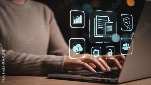 Document management concept, ERP Enterprise Resource Planning, online documentation database, and digital file storage system.
