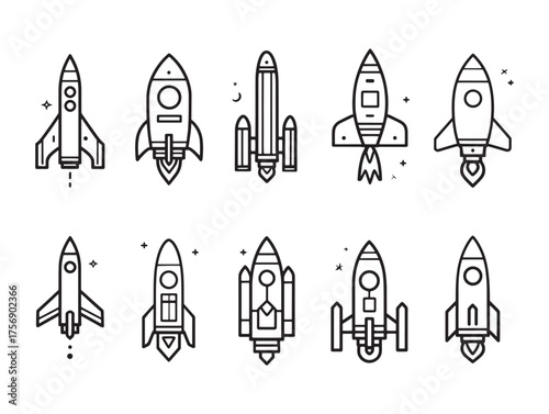 Cosmic Rocket Line Art Soars Beyond Stars