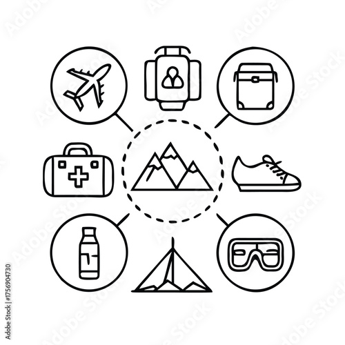 Travel and Adventure Infographic Concept with Minimal Line Icons