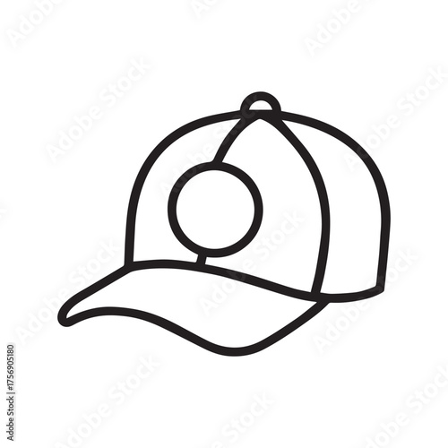Baseball Cap Line Icon – Sports Headwear and Fashion Accessory Vector