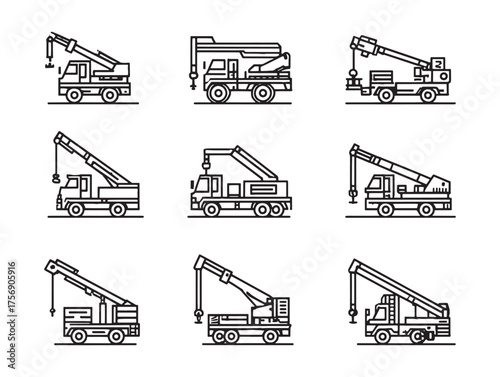 Crane Truck Line Art Construction Site Scenes