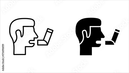 Asthma inhaler vector icons. Lung medical inhalers icon set on white background