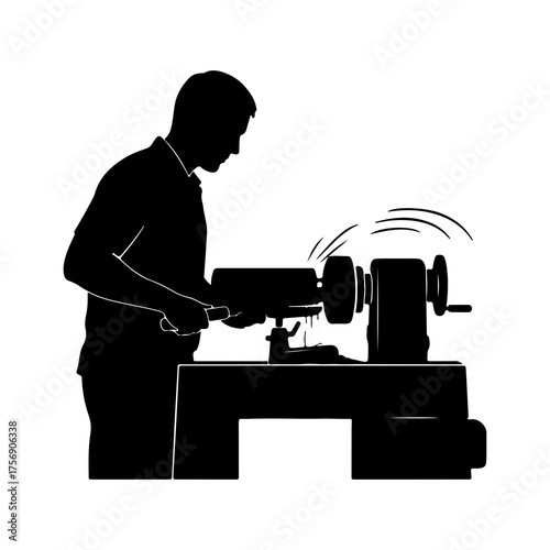 Woodworker crafting on a lathe with transparent background