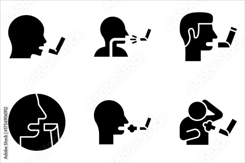 Asthma inhaler vector icons. Lung medical inhalers icon set on white background