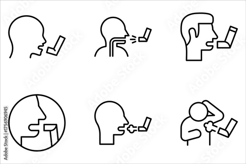 Asthma inhaler vector icons. Lung medical inhalers icon set on white background