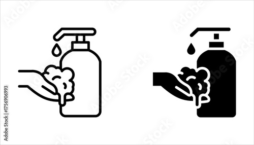 Hand sanitizer wash gel linear icon set, Thin line stroke isolated on white background
