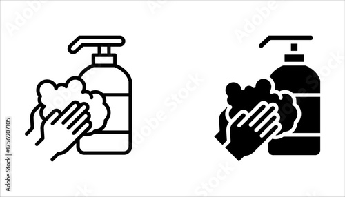 Hand sanitizer wash gel linear icon set, Thin line stroke isolated on white background