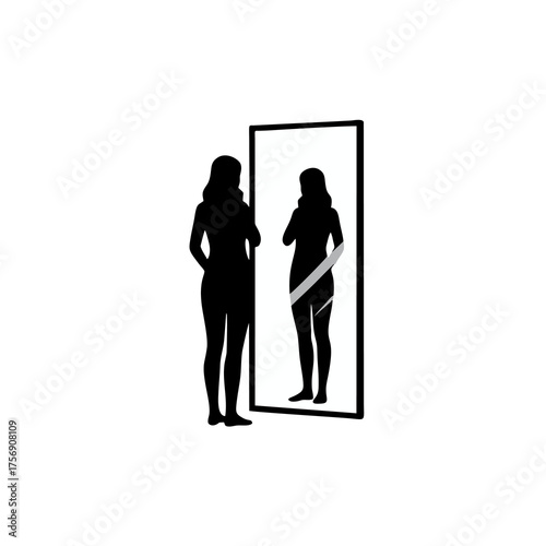vector silhouette of a person looking in the mirror with a white background