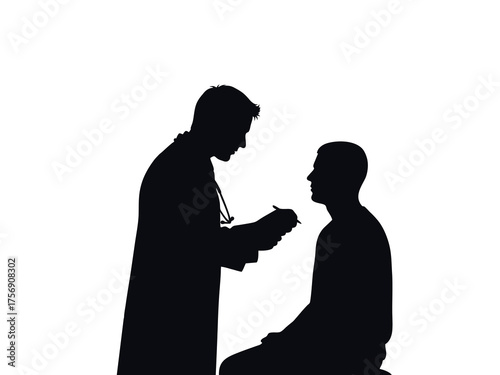 vector silhouette of a doctor examining a patient with a white background