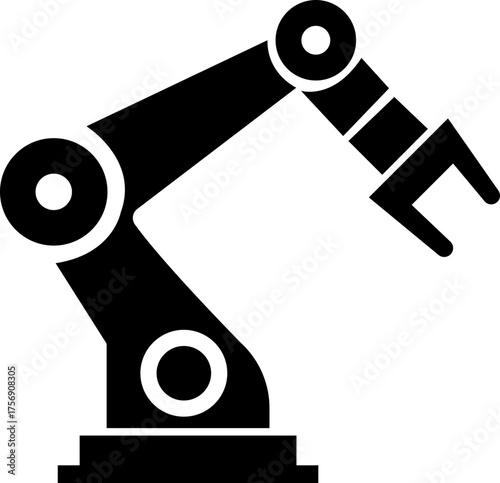 Robotic Arm Icon and Industrial Automation Vector of Mechanical Robot Hand, Factory Machine, Engineering Technology Symbol in Black Flat Style