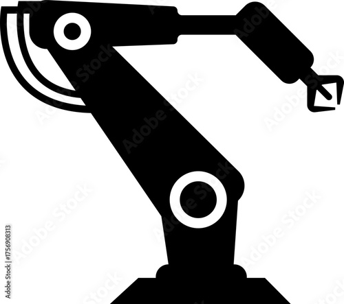 Robotic Arm Icon and Industrial Automation Vector of Mechanical Robot Hand, Factory Machine, Engineering Technology Symbol in Black Flat Style