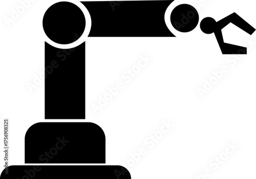 Robotic Arm Icon and Industrial Automation Vector of Mechanical Robot Hand, Factory Machine, Engineering Technology Symbol in Black Flat Style