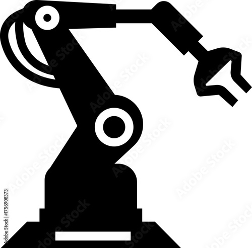 Robotic Arm Icon and Industrial Automation Vector of Mechanical Robot Hand, Factory Machine, Engineering Technology Symbol in Black Flat Style