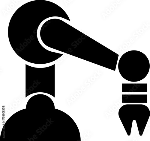 Robotic Arm Icon and Industrial Automation Vector of Mechanical Robot Hand, Factory Machine, Engineering Technology Symbol in Black Flat Style
