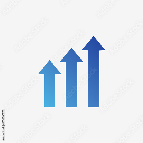 Ascending Blue Arrows Depicting Growth, Progress, and Increase on a White Background