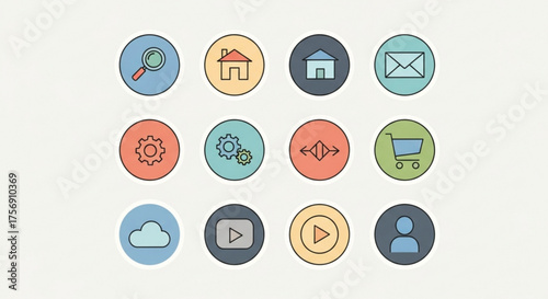 Collection of colorful round vector icons, ideal for web and app design, providing a simple and intuitive user experience