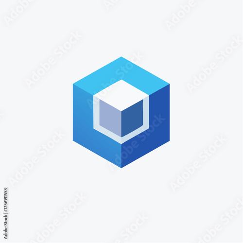 Geometric blue and white cube design with an inner square shape, digital art creation