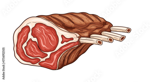 A delicious and juicy prime rib roast with visible marbling and bone.