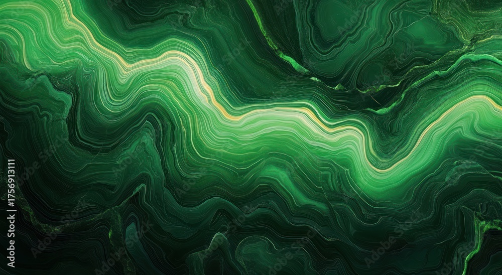 Obraz premium Abstract swirling green patterns resembling natural stone or mineral formations with layered textures and fluid lines creating a sense of depth and movement