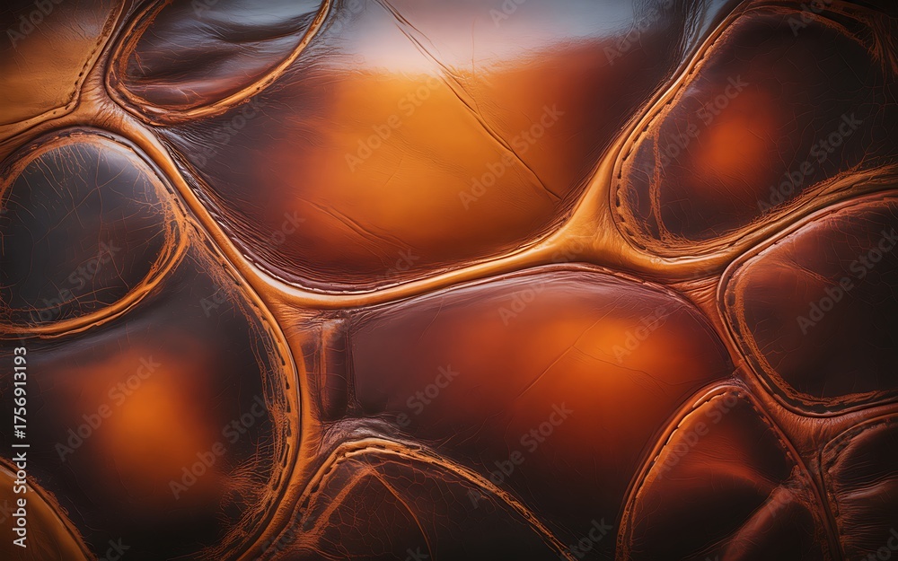 Obraz premium Close-up of Rich Brown Leather with Stitched Seams and Padded Texture image photo