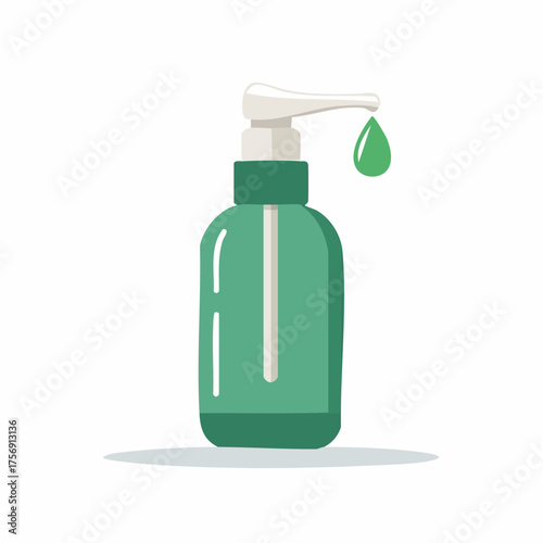 Illustration of a Green Hand Sanitizer Dispenser with a Droplet, Simple Design