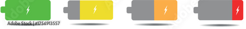 battery charge levels illustration showing green full, yellow medium, orange low, and red empty icons