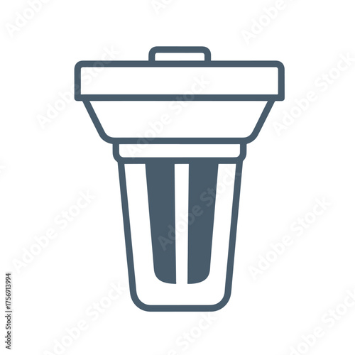 Blue gray outline of a trash can with lid on white background waste garbage