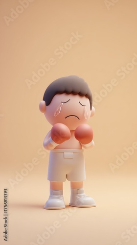 Sad Boxer Crying, Cartoon Character, Emotional, Defeated, Disappointed, Unhappy.